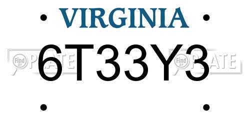 6T33Y3 Virginia License Plate