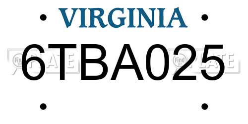 6TBA025 Virginia License Plate