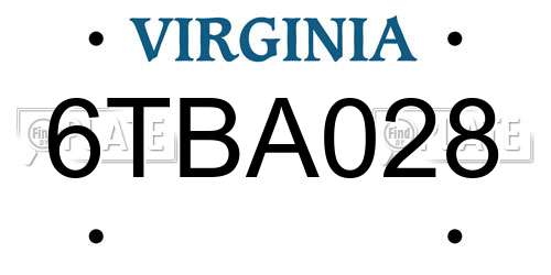 6TBA028 Virginia License Plate