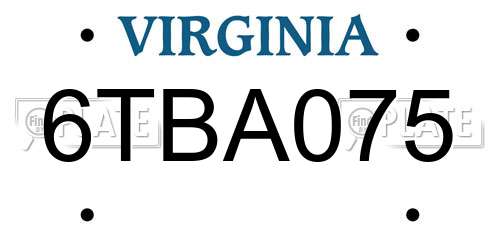 6TBA075 Virginia License Plate
