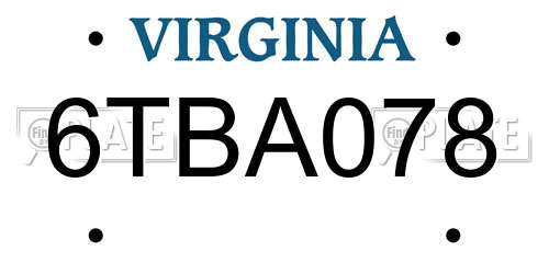 6TBA078 Virginia License Plate