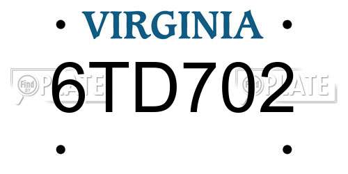 6TD702 Virginia License Plate