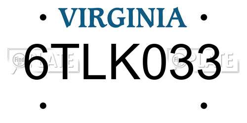 6TLK033 Virginia License Plate