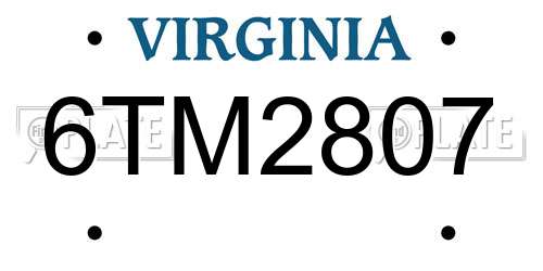 6TM2807 Virginia License Plate
