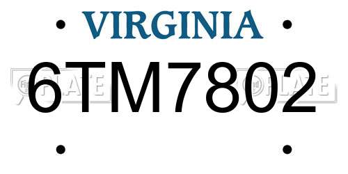 6TM7802 Virginia License Plate