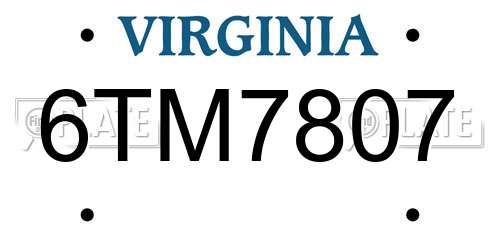 6TM7807 Virginia License Plate