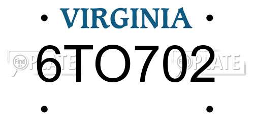 6TO702 Virginia License Plate