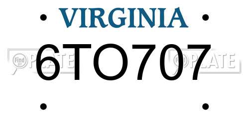 6TO707 Virginia License Plate