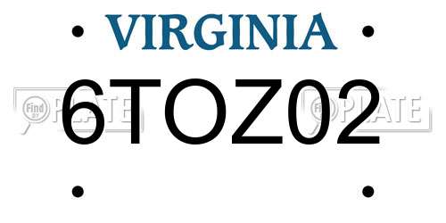 6TOZ02 Virginia License Plate