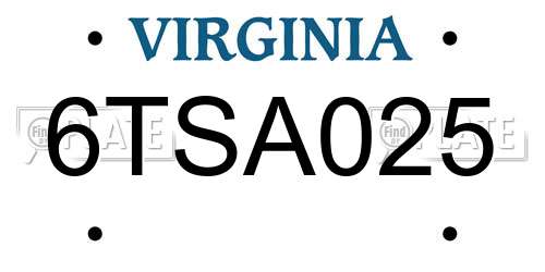 6TSA025 Virginia License Plate