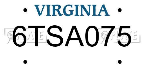 6TSA075 Virginia License Plate
