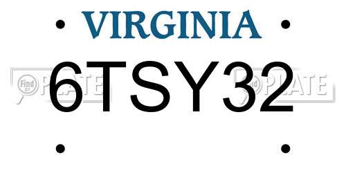 6TSY32 Virginia License Plate