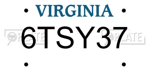 6TSY37 Virginia License Plate