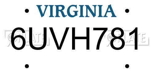 6UVH781 Virginia License Plate