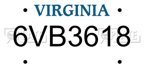 6VB3618 Virginia License Plate