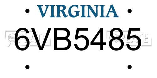 6VB5485 Virginia License Plate