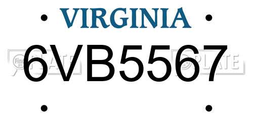 6VB5567 Virginia License Plate