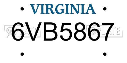 6VB5867 Virginia License Plate