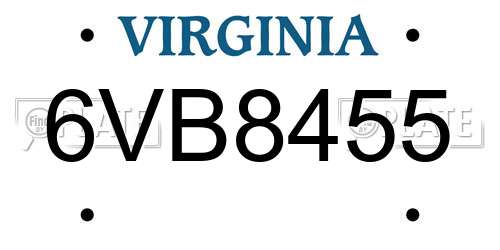 6VB8455 Virginia License Plate