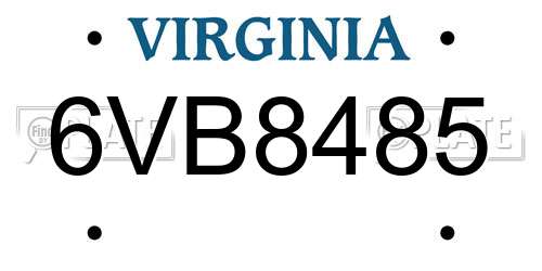 6VB8485 Virginia License Plate