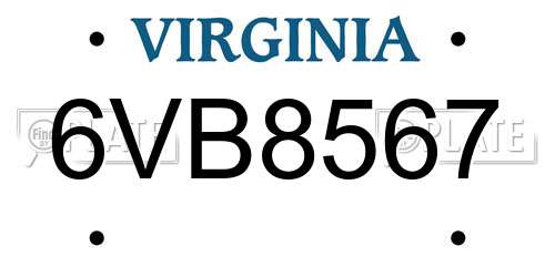 6VB8567 Virginia License Plate