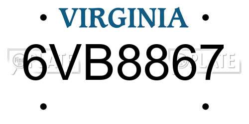 6VB8867 Virginia License Plate