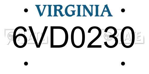 6VD0230 Virginia License Plate