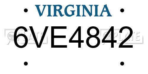 6VE4842 Virginia License Plate