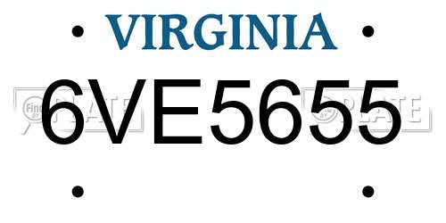 6VE5655 Virginia License Plate
