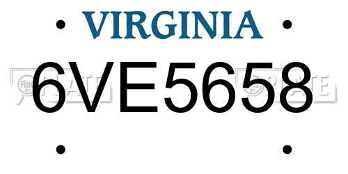 6VE5658 Virginia License Plate