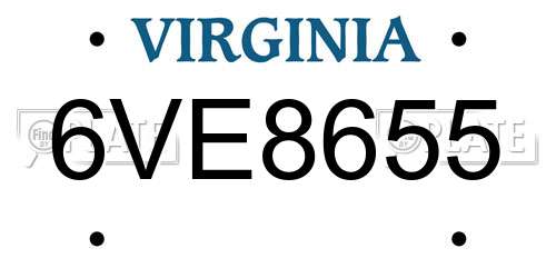 6VE8655 Virginia License Plate