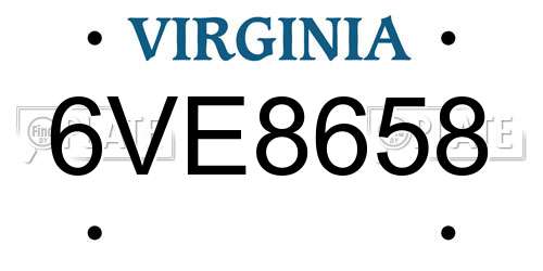 6VE8658 Virginia License Plate