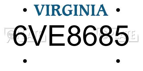 6VE8685 Virginia License Plate