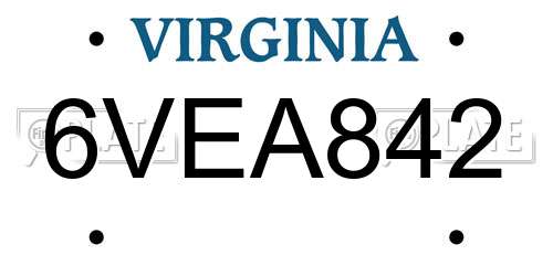 6VEA842 Virginia License Plate