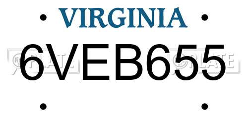 6VEB655 Virginia License Plate