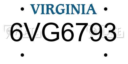 6VG6793 Virginia License Plate