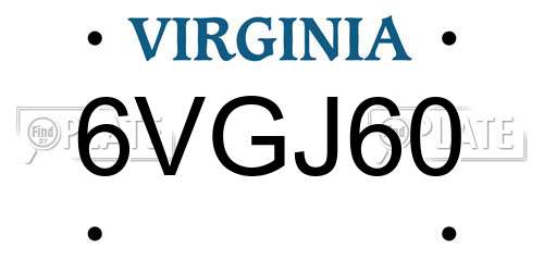 6VGJ60 Virginia License Plate
