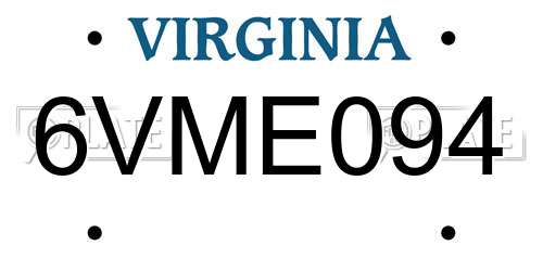 6VME094 Virginia License Plate