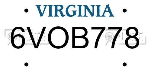 6VOB778 Virginia License Plate