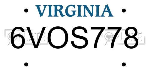 6VOS778 Virginia License Plate