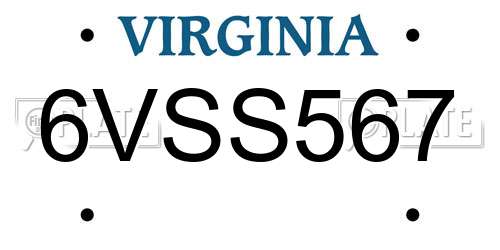 6VSS567 Virginia License Plate