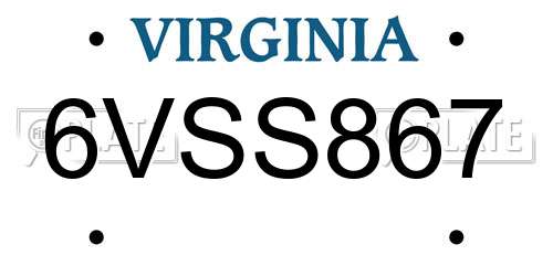 6VSS867 Virginia License Plate