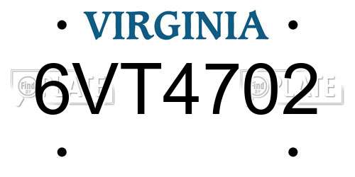 6VT4702 Virginia License Plate
