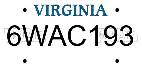 6WAC193 Virginia License Plate