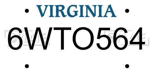 6WTO564 Virginia License Plate