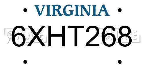 6XHT268 Virginia License Plate