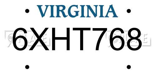 6XHT768 Virginia License Plate