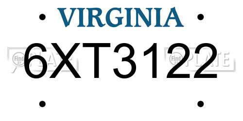 6XT3122 Virginia License Plate