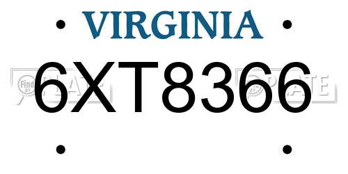 6XT8366 Virginia License Plate