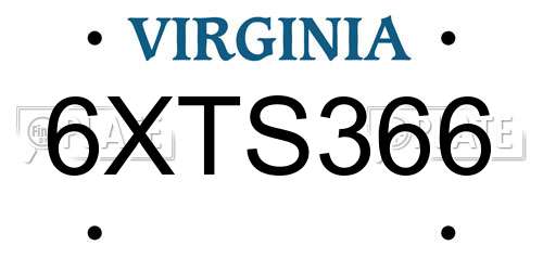 6XTS366 Virginia License Plate
